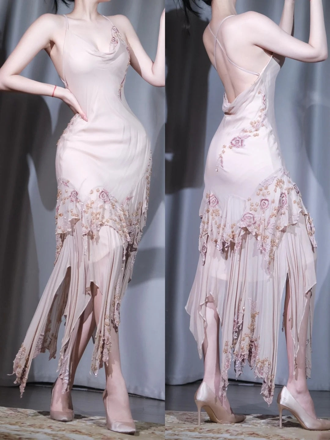 Girlhomeshops - Robe de soirée longue en mousseline de soie à imprimé floral, style rétro, robe de bal gh5912