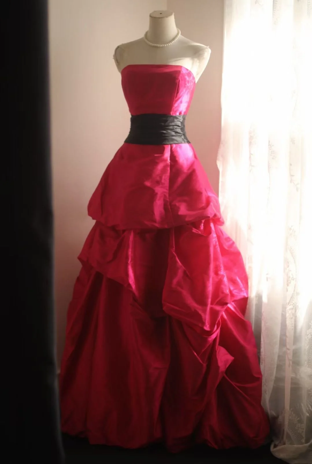 Red strapless vintage-style elegant ball gown, evening ball dress gh7129