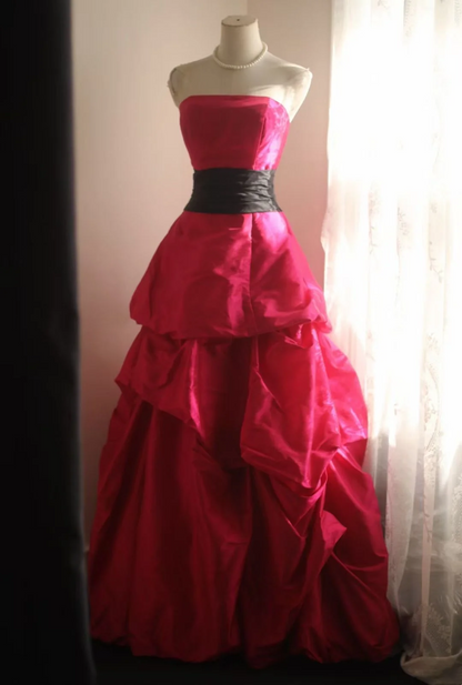 Red strapless vintage-style elegant ball gown, evening ball dress gh7129