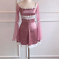 Dunkelrosa Vintage Spitze Süßes Kurzes Satin Heimkehrkleid für die 8. Klasse Partykleid gh4891