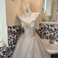 Ivory Strapless Beaded Waist-Cinched Full Flared Long Vintage Romantic Dress, Wedding Gown gh7562