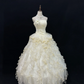 Light Yellow Strapless Beaded Cinched Waist Voluminous Tiered Skirt Long Romantic Dress, Wedding Gown gh7964