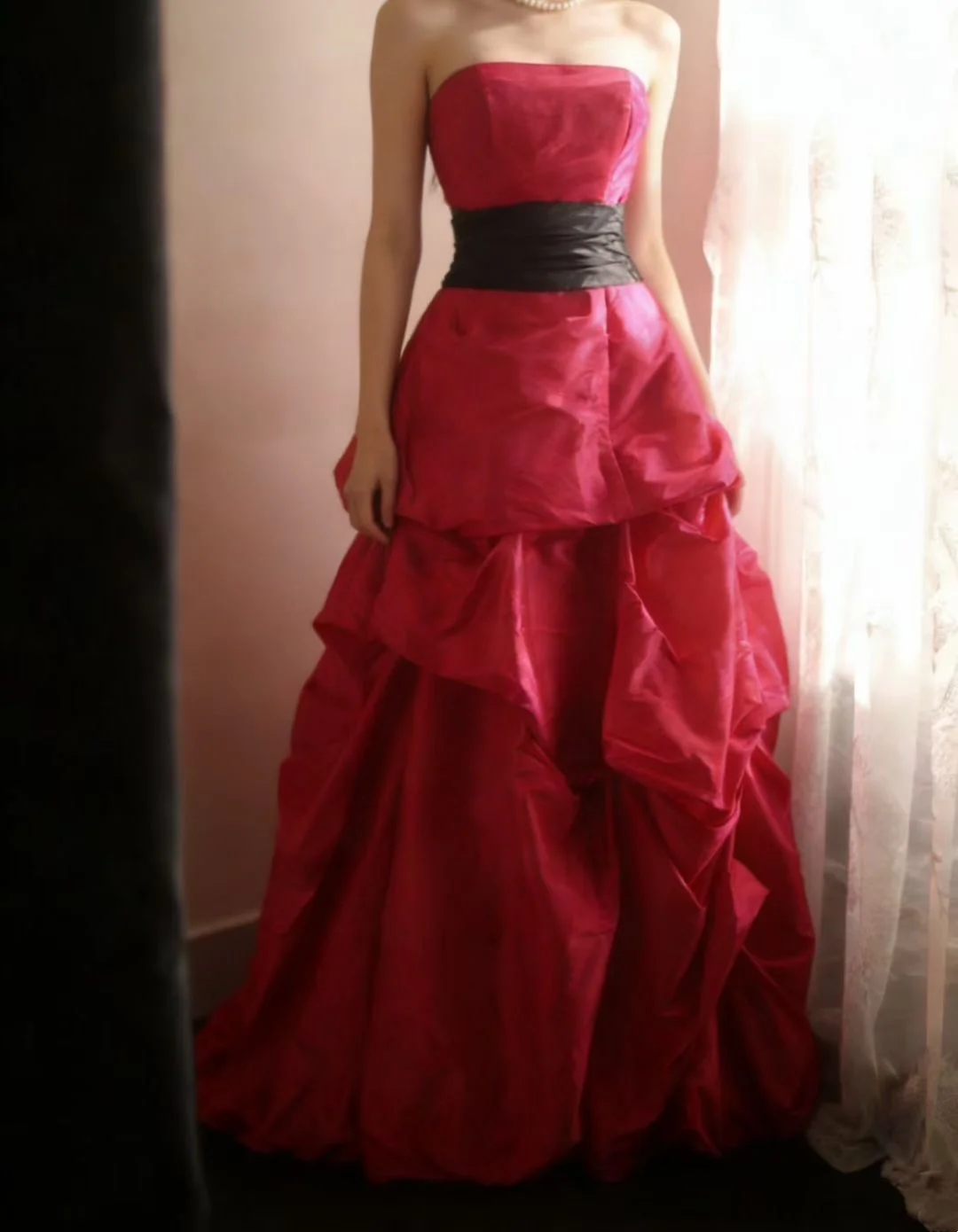 Red strapless vintage-style elegant ball gown, evening ball dress gh7129