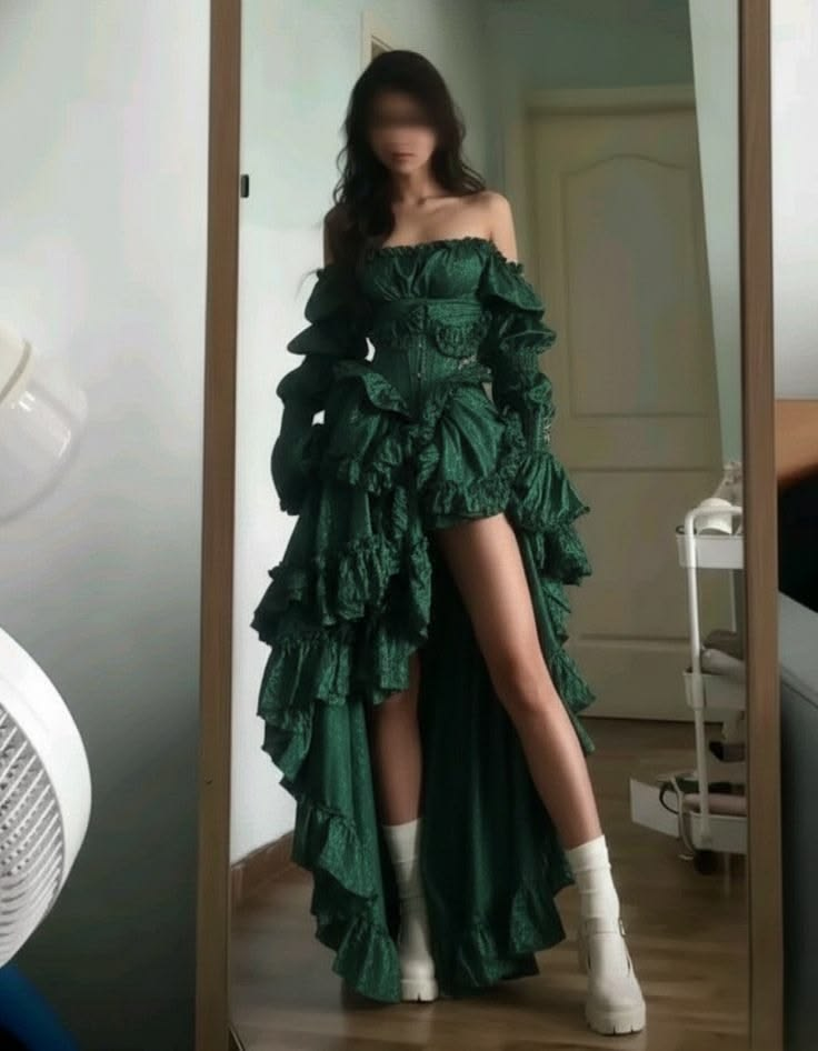 Dark Green Off Shoulder Waist-Cinched Slit Sexy Prom Dress, Evening Gown gh7302