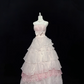 Blush Pink Spaghetti Straps Cinched Waist Voluminous Tiered Skirt Romantic Dress, Wedding Gown gh8010