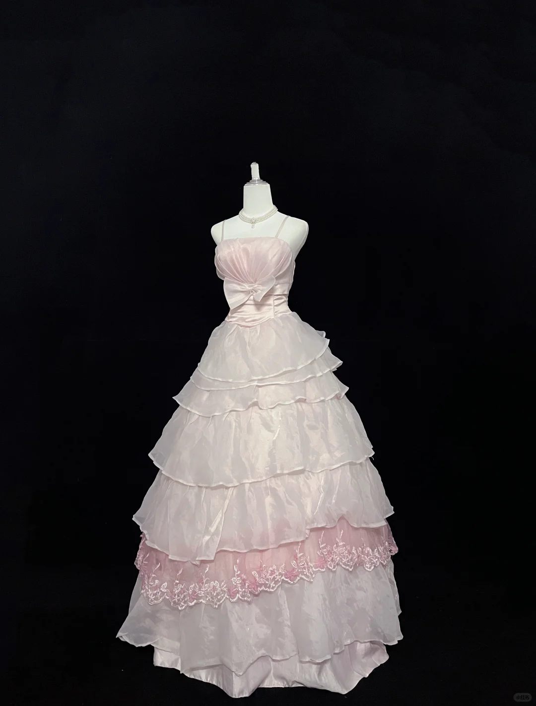 Blush Pink Spaghetti Straps Cinched Waist Voluminous Tiered Skirt Romantic Dress, Wedding Gown gh8010