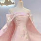 Light Pink Satin Waist-Cinched Fitted Elegant Long Evening Dress, Fairy Gown, Romantic Gown gh7392