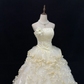 Light Yellow Strapless Beaded Cinched Waist Voluminous Tiered Skirt Long Romantic Dress, Wedding Gown gh7964