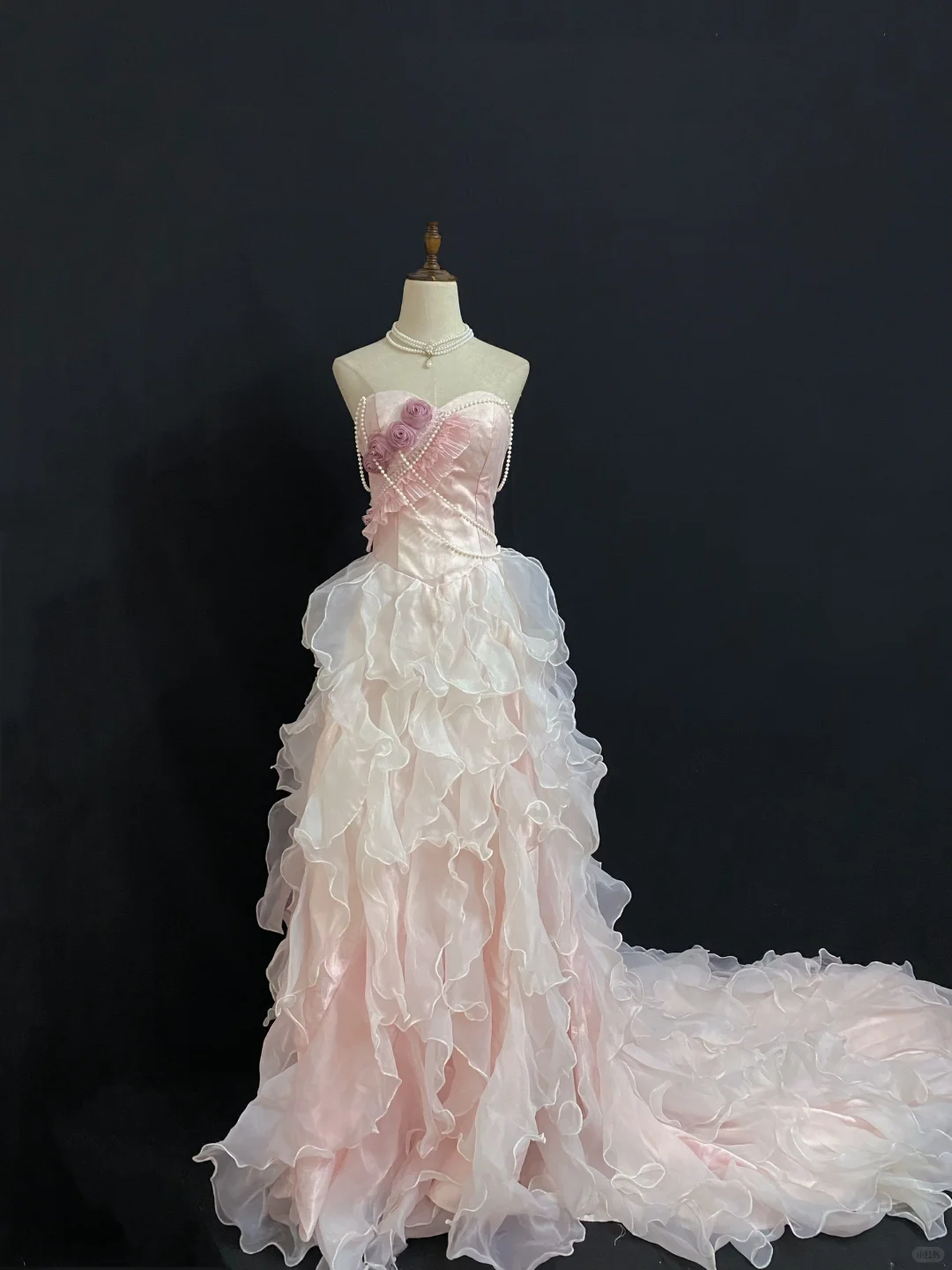 Blush Pink Strapless Romantic Sexy Gown With Floral Appliqués, Fitted Waist & Long Slit Skirt, Wedding Dress & Bridal Gown gh8275