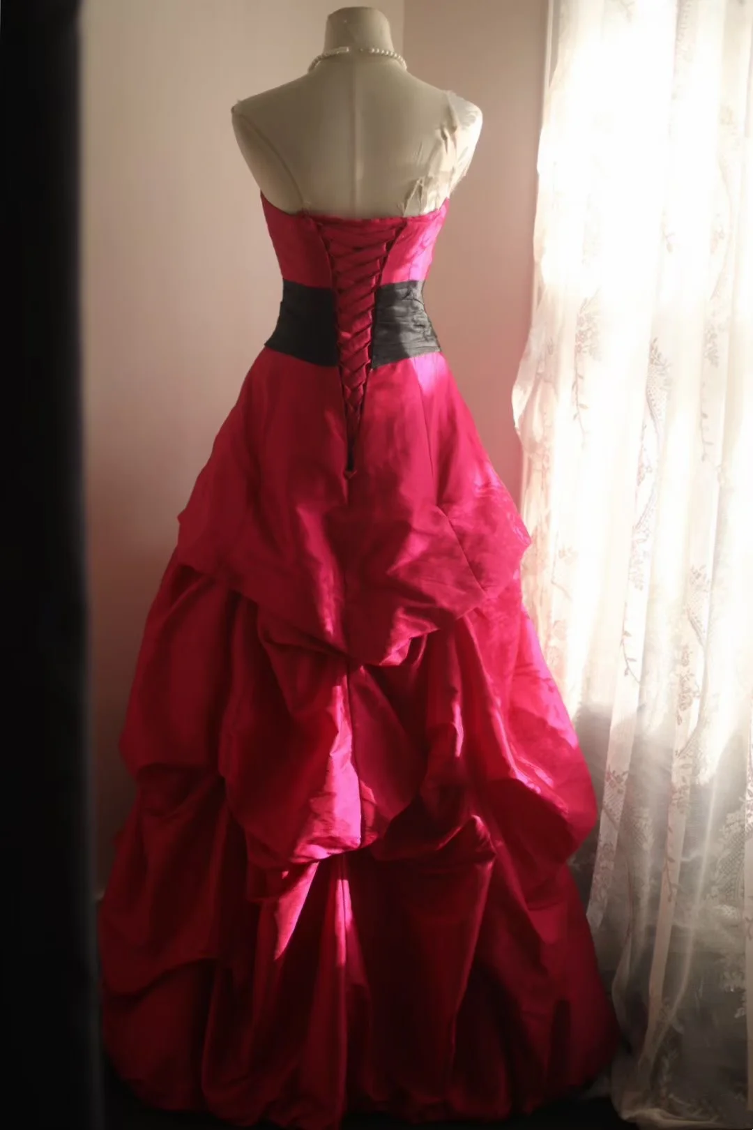 Red strapless vintage-style elegant ball gown, evening ball dress gh7129