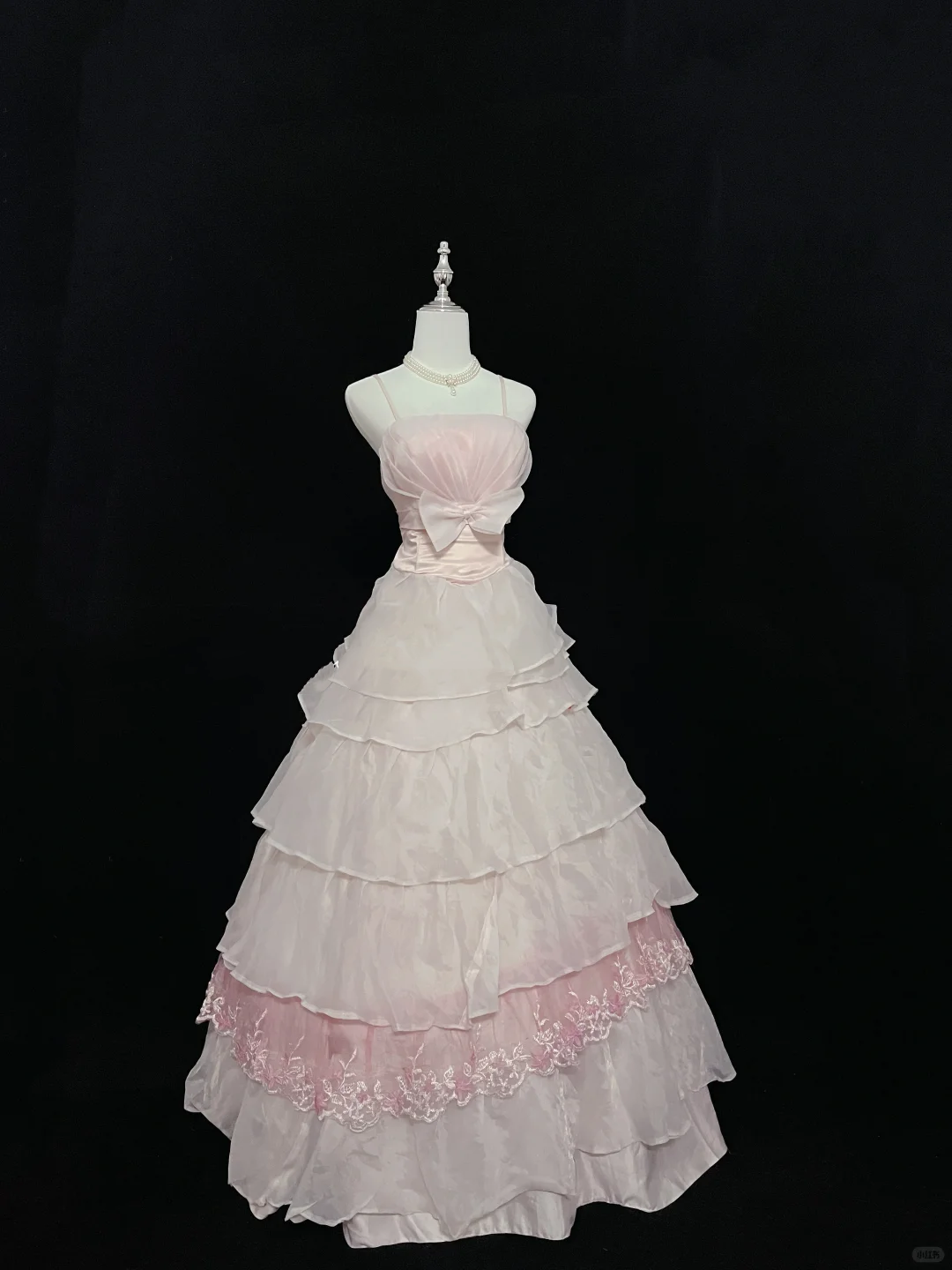 Blush Pink Spaghetti Straps Cinched Waist Voluminous Tiered Skirt Romantic Dress, Wedding Gown gh8010