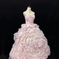 Blush Pink Strapless Romantic Gown Embellished with Rhinestones, Cinched Waist, Fluffy Tiered Skirt, Wedding Dress & Bridal Gown gh8184