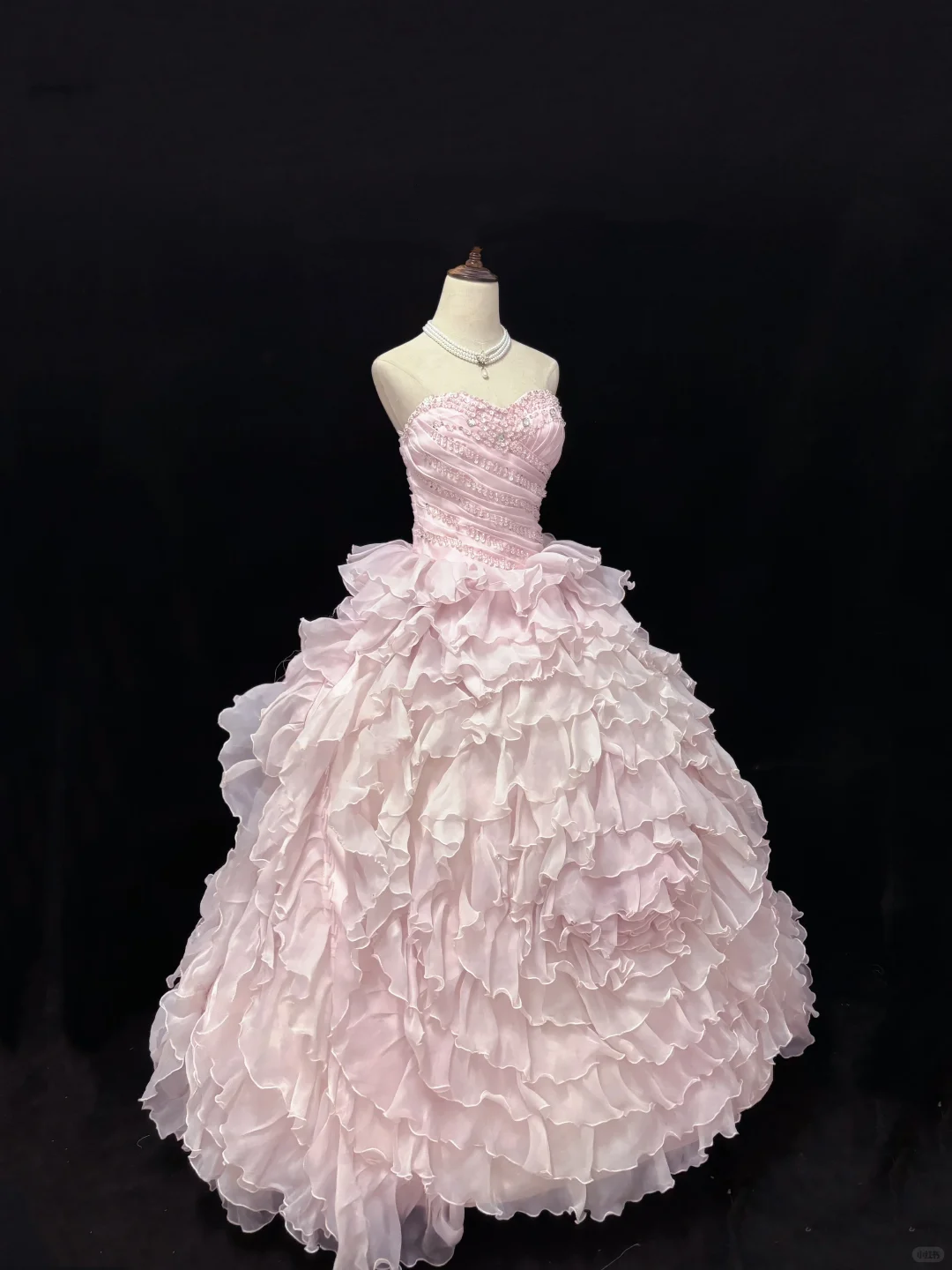 Blush Pink Strapless Romantic Gown Embellished with Rhinestones, Cinched Waist, Fluffy Tiered Skirt, Wedding Dress & Bridal Gown gh8184