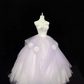 White Satin Strapless Cinched Waist Lavender Voluminous Skirt Long Romantic Dress, Wedding Gown gh7924