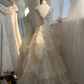 Ivory Strapless Pleated Bodice Wedding Gown Large Satin Bow 3D Floral Ruffled Organza Bridal Dress gh9460