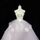 White Satin Strapless Cinched Waist Lavender Voluminous Skirt Long Romantic Dress, Wedding Gown gh7924