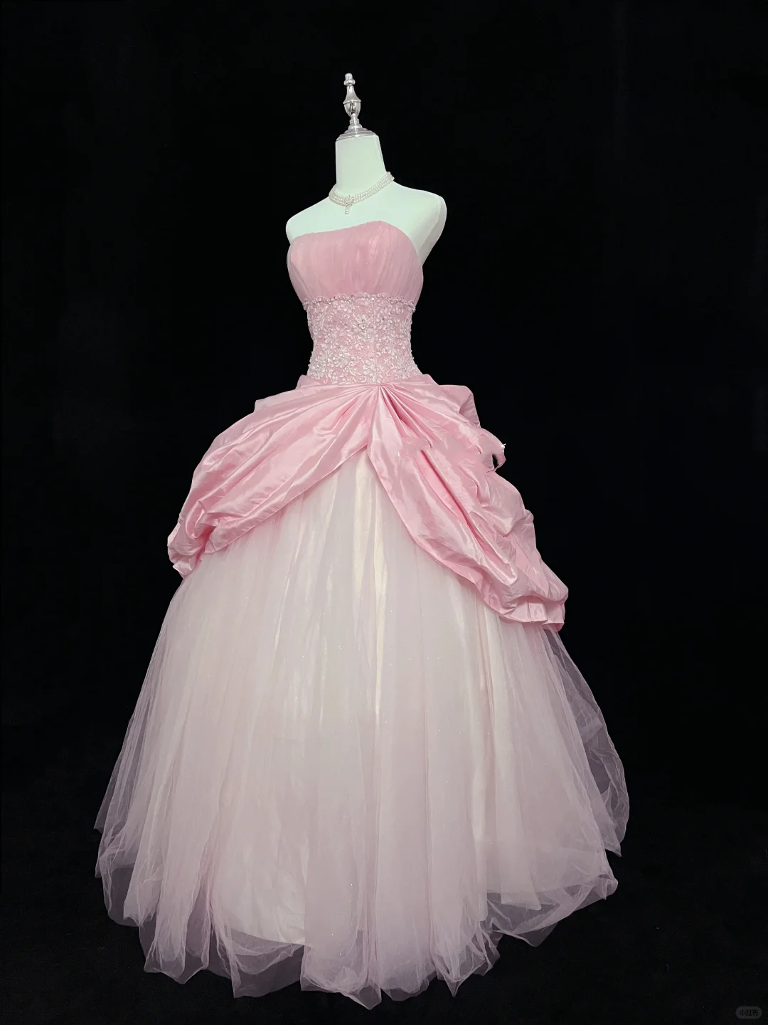 Blush Pink Strapless Cinched Waist Voluminous Princess Skirt Vintage Luxury Romantic Dress, Wedding Gown gh8060