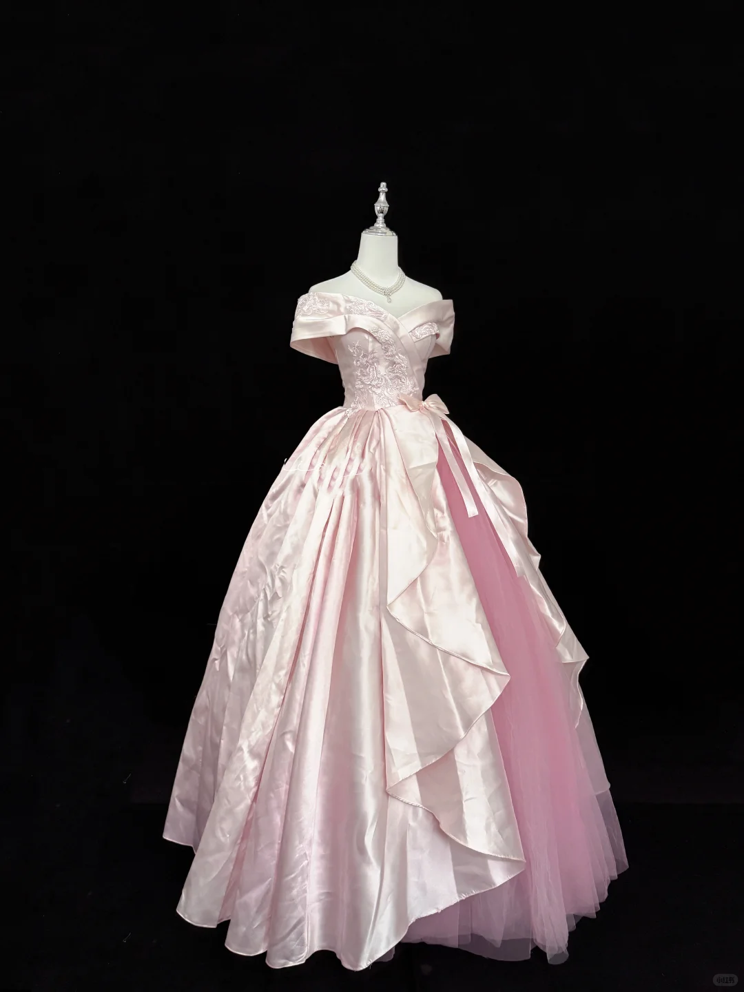 Blush Pink Satin Cinched Waist Elegant Luxury Voluminous Skirt Long Romantic Dress, Wedding Gown gh7876