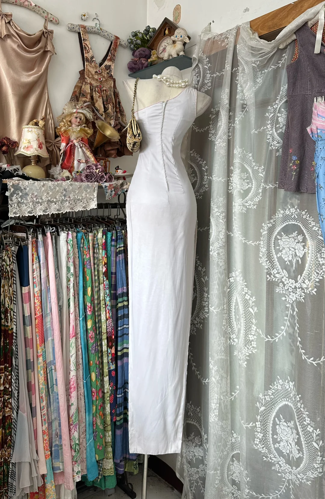 White One-Shoulder Fitted Waist Slim Beaded Elegant Long Prom Dress, Evening Gown gh7201