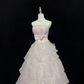 Blush Pink Spaghetti Straps Cinched Waist Voluminous Tiered Skirt Romantic Dress, Wedding Gown gh8010