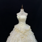 Light Yellow Strapless Beaded Cinched Waist Voluminous Tiered Skirt Long Romantic Dress, Wedding Gown gh7964
