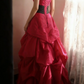 Red strapless vintage-style elegant ball gown, evening ball dress gh7129