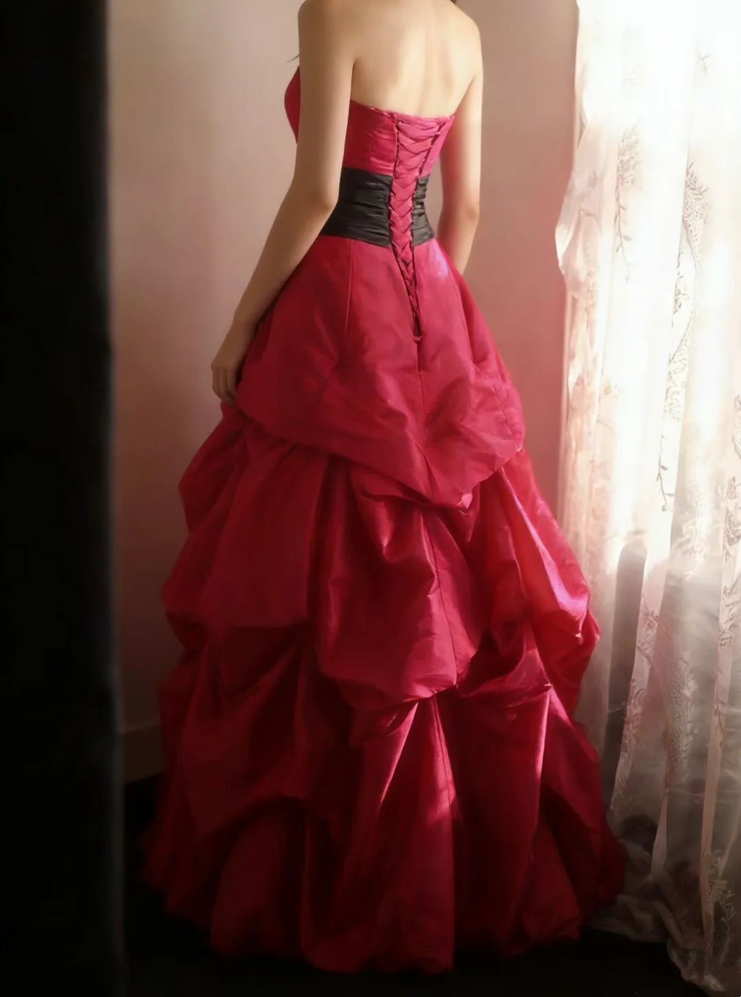 Red strapless vintage-style elegant ball gown, evening ball dress gh7129