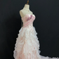 Blush Pink Strapless Romantic Sexy Gown With Floral Appliqués, Fitted Waist & Long Slit Skirt, Wedding Dress & Bridal Gown gh8275