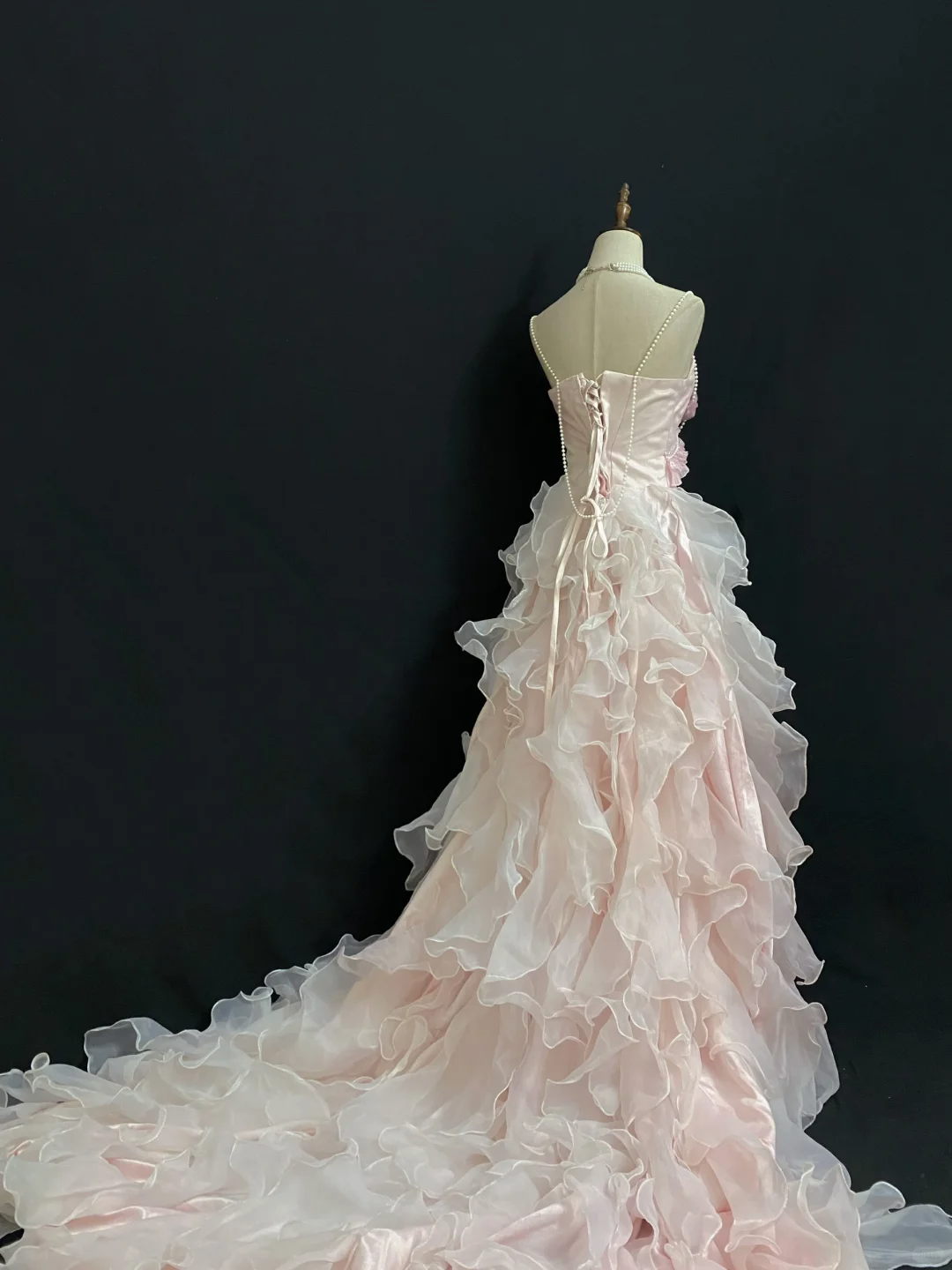 Blush Pink Strapless Romantic Sexy Gown With Floral Appliqués, Fitted Waist & Long Slit Skirt, Wedding Dress & Bridal Gown gh8275