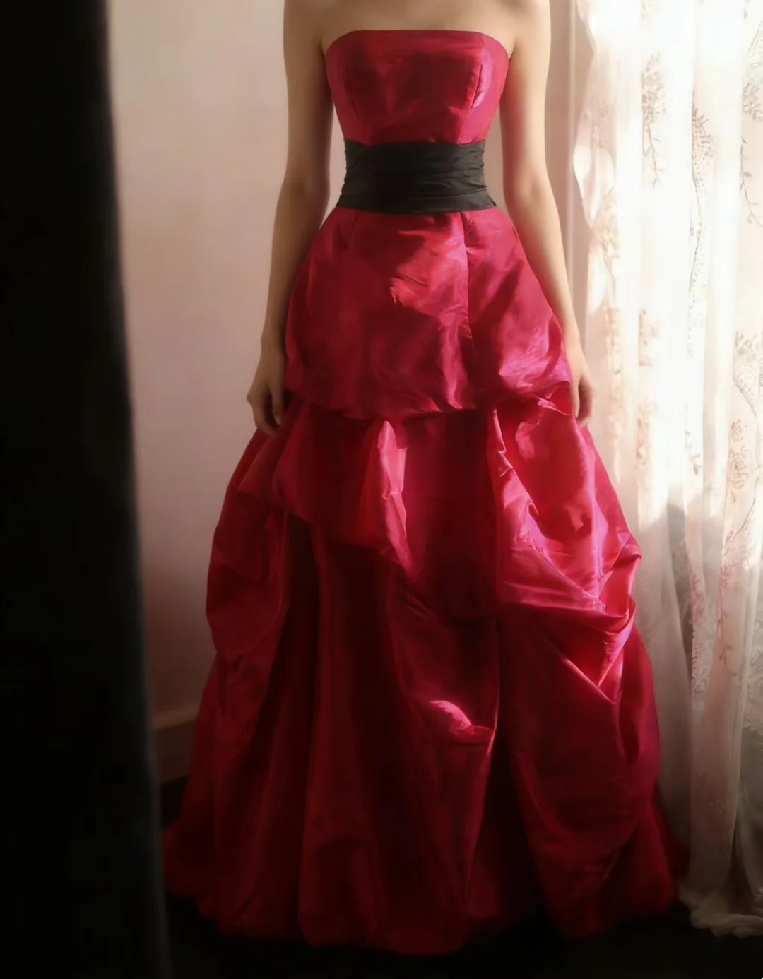 Red strapless vintage-style elegant ball gown, evening ball dress gh7129