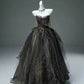 Black Gorgeous Exquisite Gold Beads Stylish Elegant Long Tulle Floor Length Ball Gown Evening Gown Princess Graduation Gown Adult Ceremony Gown gh3844