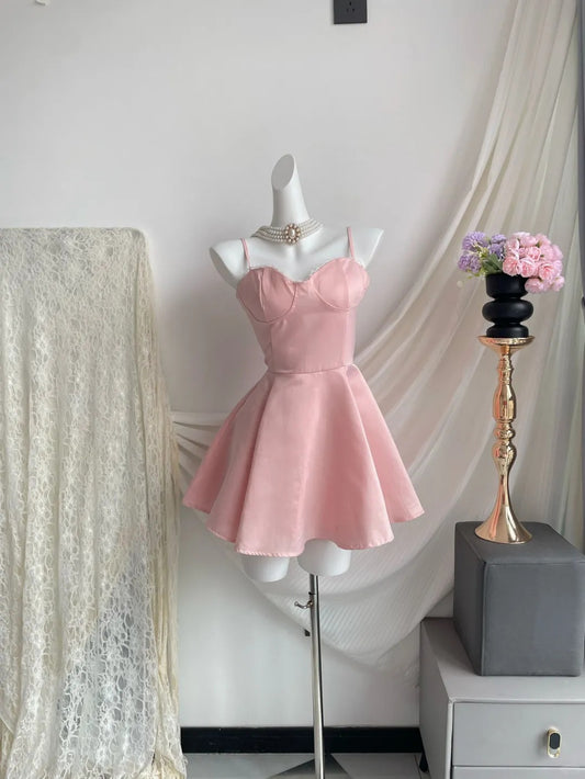 Pink Princess Barbie Short Satin Homecoming Dress Prom Dress Birthday Dress gh4632