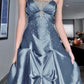 Dusty Blue Satin Beaded Bandeau Gown: Heavy Sparkle Stone, Ruched Mermaid, High-end Evening Maxi Dress gh6602