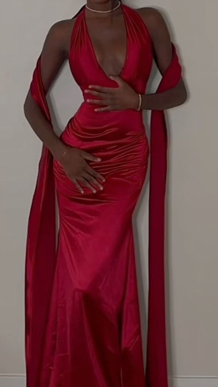 Rotes sexy elegantes Meerjungfrau-Kleid mit V-Ausschnitt und langem Satin-Ballkleid, Abendkleid, Partykleid gh2997