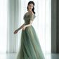 Green beautiful charming floral applique tulle long formal prom dress, evening dress, party dress gh2530