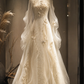✨Girlhomeshops-New Chinese Beaded Wedding Gown, Wavy Tulle Flutter Sleeve A-Line Bridal Dress gh10346
