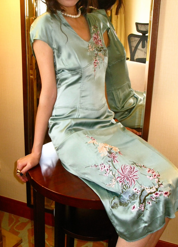 Light Green Vintage Satin Fitted Waist Slim Bodycon Sexy Long Prom & Evening Party Dress gh8387