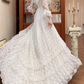 Cream Vintage All‑Lace Wedding Gown, Sheer High Neck With Ruffle Yoke, Long Lace Sleeves With Ruffle Cuffs, Pointed Waist, Multi‑Tiered Ruffle Lace Tiered Skirt, Prom Dress gh8638
