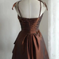Brown Slim Waist Retro Sexy Halter Dress, Evening Party Gown gh7130