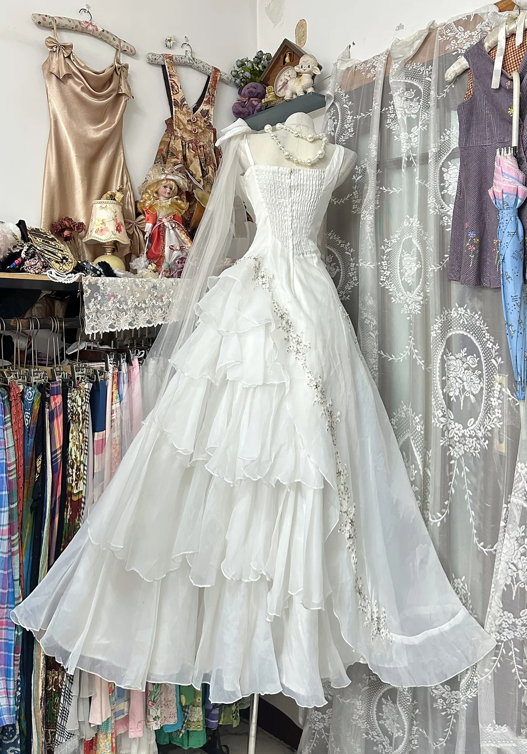 White Spaghetti Strap Fitted Waist Elegant Long Prom Dress, Evening Gown gh7202
