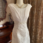 White Waist-Cinched Elegant Vintage Prom Dress, Wedding Gown gh7246