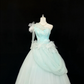 Light Blue Asymmetrical Neckline Cinched Waist Voluminous Tulle Skirt Long Romantic Dress, Wedding Gown gh7841