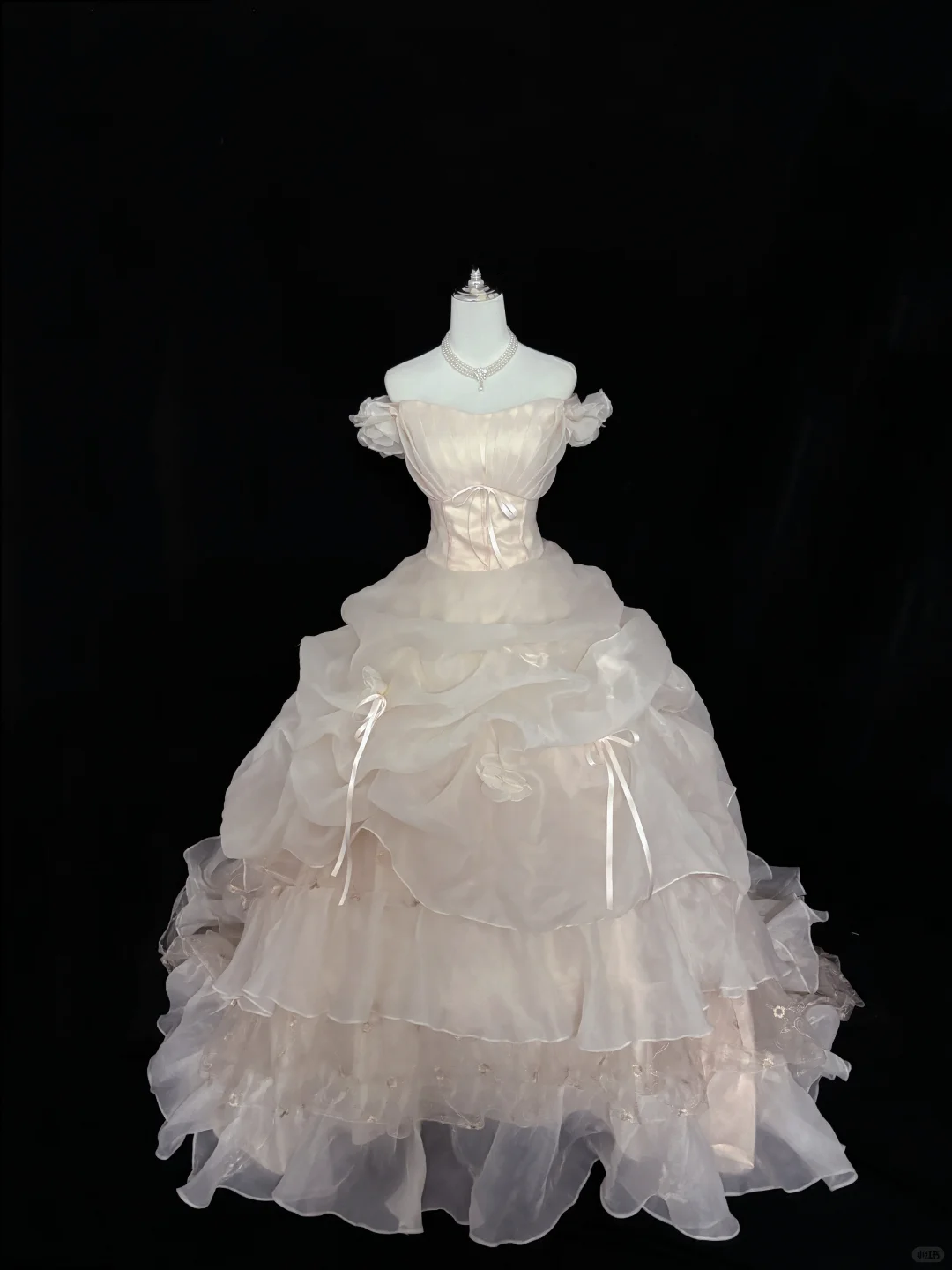 Blush Pink Off-the-Shoulder Voluminous Princess Skirt Long Vintage Romantic Dress, Wedding Gown gh8011