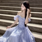 Light Purple Off-Shoulder Waist-Cinched Fitted Mermaid Long Evening Dress, Fairy Gown, Romantic Gown gh7474