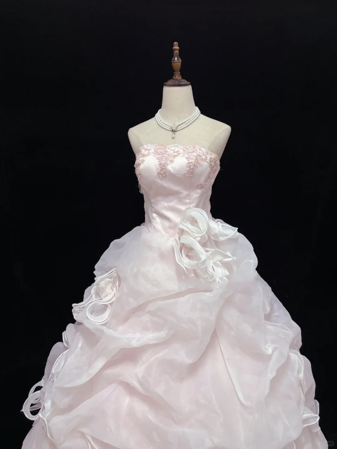 Blush pink strapless romantic gown with fitted waist and fluffy princess skirt, wedding dress & bridal gown gh8185