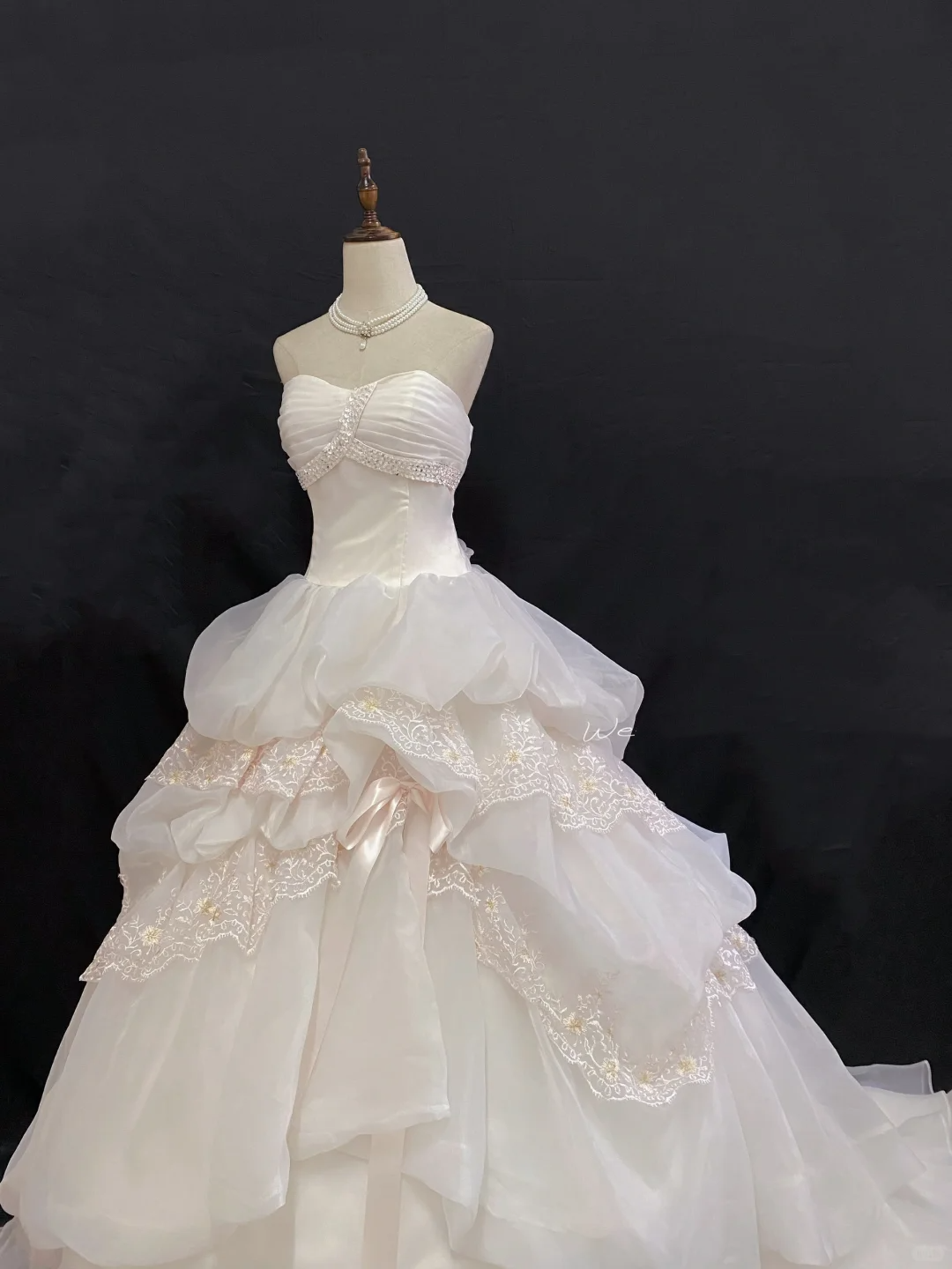 Off-White Strapless Long Elegant Romantic Gown With Voluminous Princess Skirt, Wedding Dress & Bridal Gown gh8230