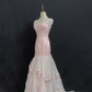 Blush Pink Embroidered Long Sexy Romantic Gown with Fitted Waist and Bodycon Cut, Wedding Dress & Bridal Gown gh8326