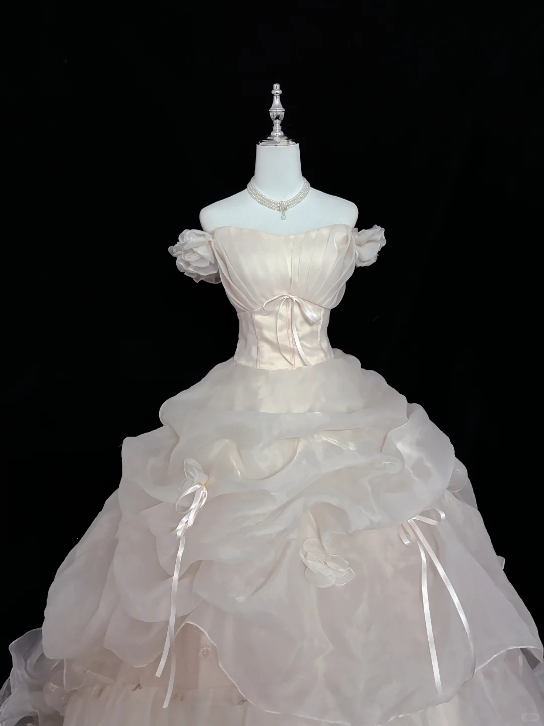 Blush Pink Off-the-Shoulder Voluminous Princess Skirt Long Vintage Romantic Dress, Wedding Gown gh8011