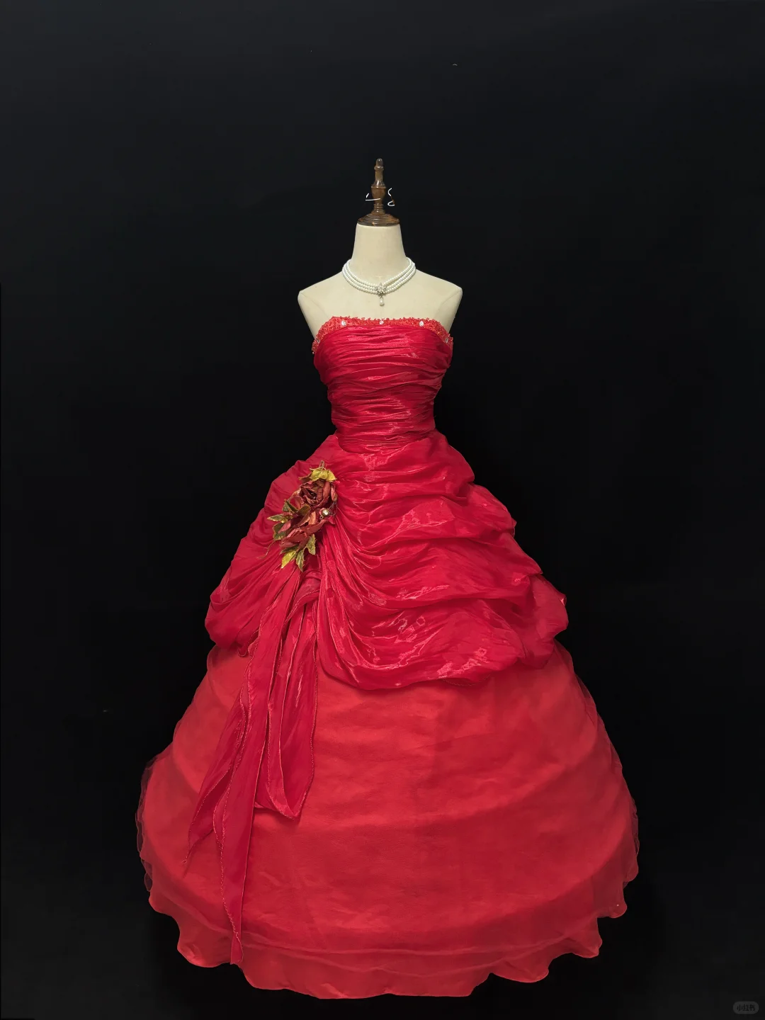 Red Strapless Cinched Waist Voluminous Princess Skirt Long Romantic Dress, Wedding Gown gh7965