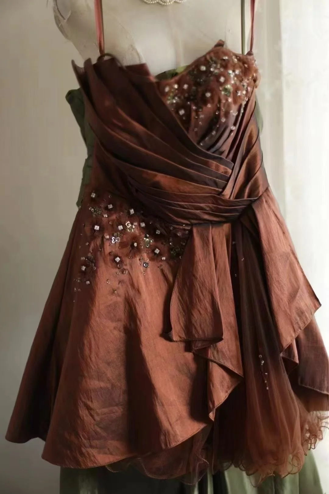 Brown Slim Waist Retro Sexy Halter Dress, Evening Party Gown gh7130